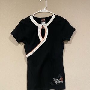 Harley-Davidson Women's Black Tee with White and Orange Trim